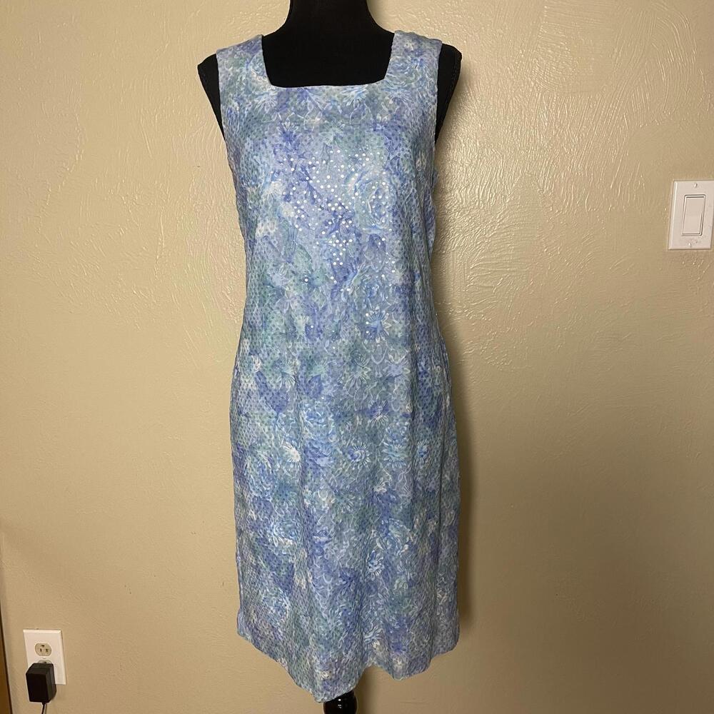Betsy Lauren Blue Floral Sequin Midi Dress Size 8